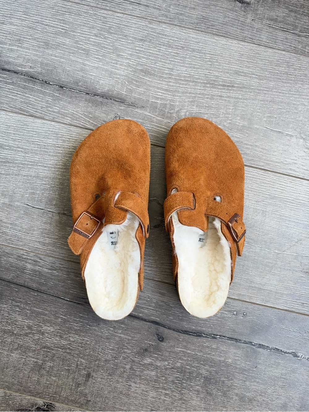 Birkenstock Suede Shearling-Lined Clogs in Brown 38